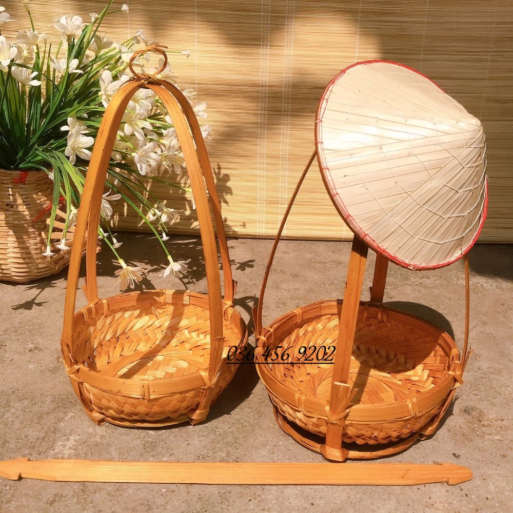 Quang gánh tre trang trí cắm hoa, bày ngũ quả bàn thờ thần tài, đồ chơi trẻ em an toàn thân thiện với môi trường