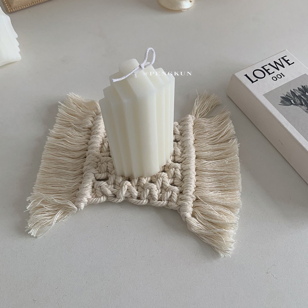 Miếng lót cốc bằng cotton dệt trang trí tua rua độc đáo