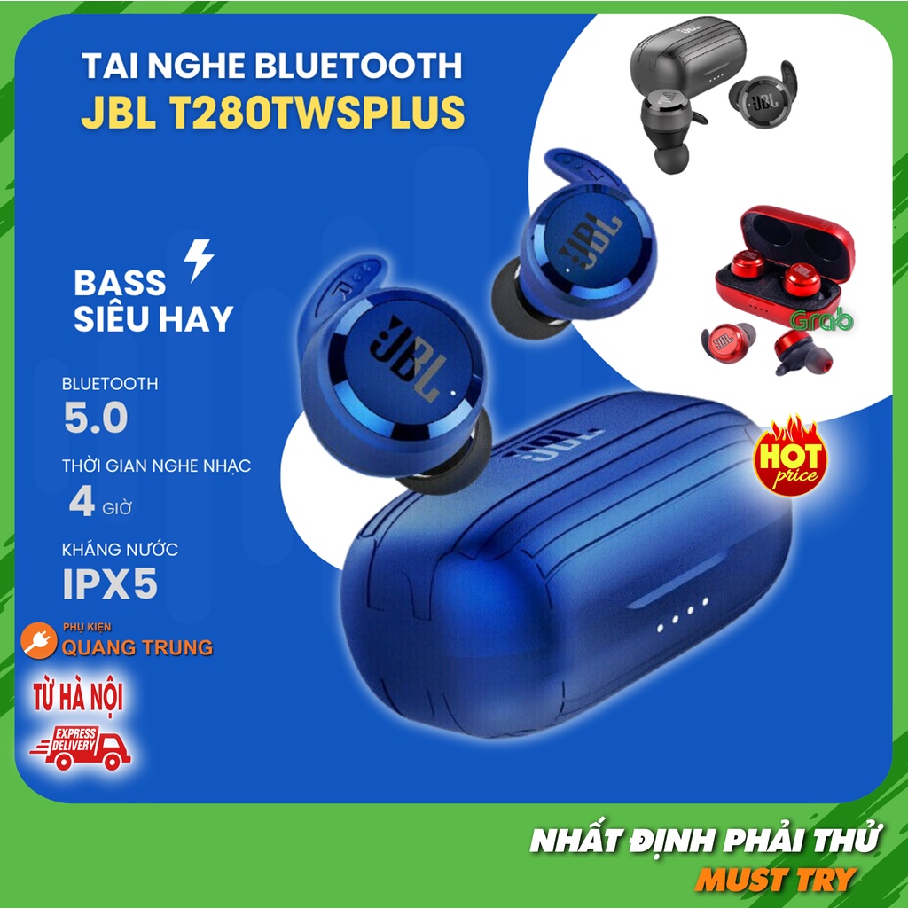 Tai nghe JBL T280TWS plus, bluetooth 5.0, kháng nước ipx5, bass cực sâu và căng