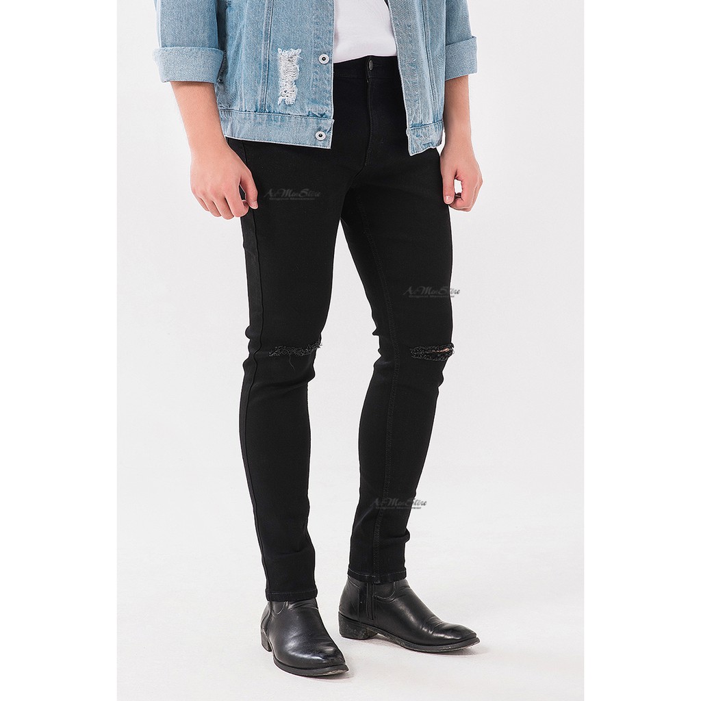 Quần jean nam đen rách gối mẫu jean Skinny thun co giãn thời trang nam Musland