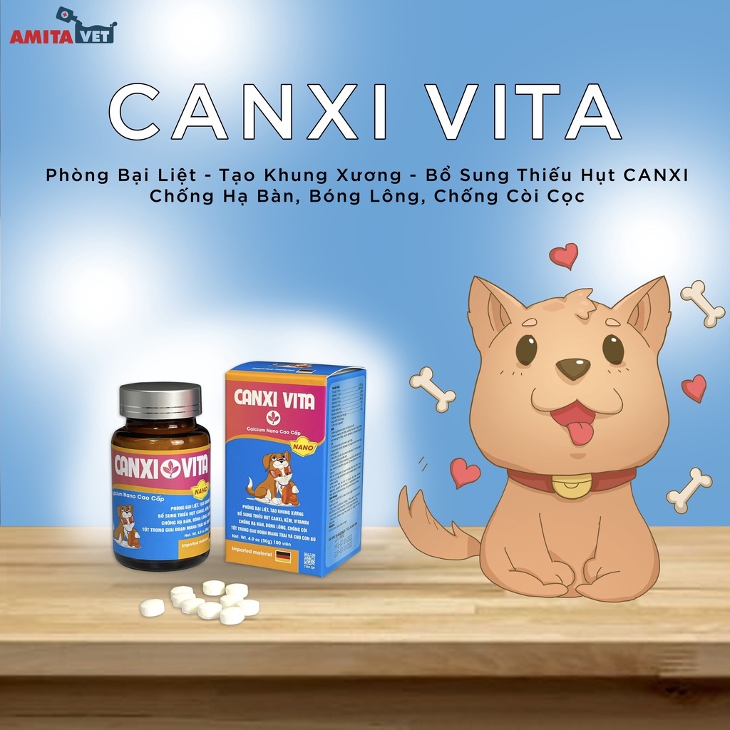 Bồi bổ canxi cho chó mèo CANXI VITA NANO hộp 50g 100 viên giúp thú cưng chắc khỏe xương phát triển tốt chống hạ bàn