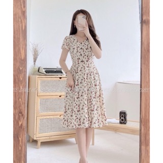 Bán sỉ váy hoa xoè cúc dừa màu be cho nữ