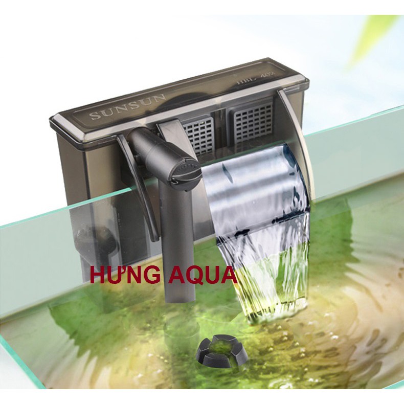 Lọc thác bể cá SunSun HBL 402 2W, Hết hàng HBL 403 5W tiết kiệm điện, tích hợp lọc váng (chính hãng)