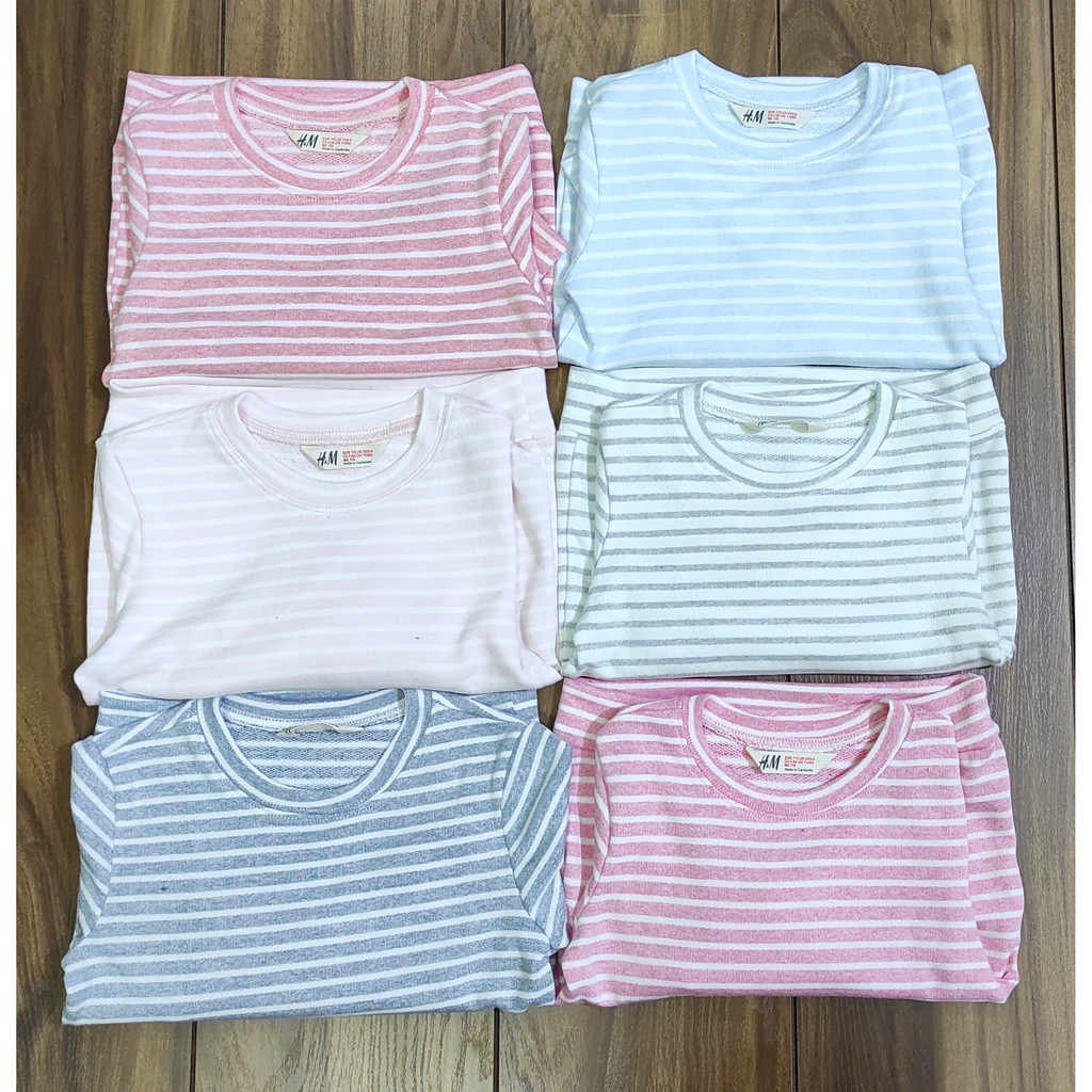 Bộ Nỉ Da Cá H&amp;M kẻ sọc cực xinh cho bé gái 20 - 42kg