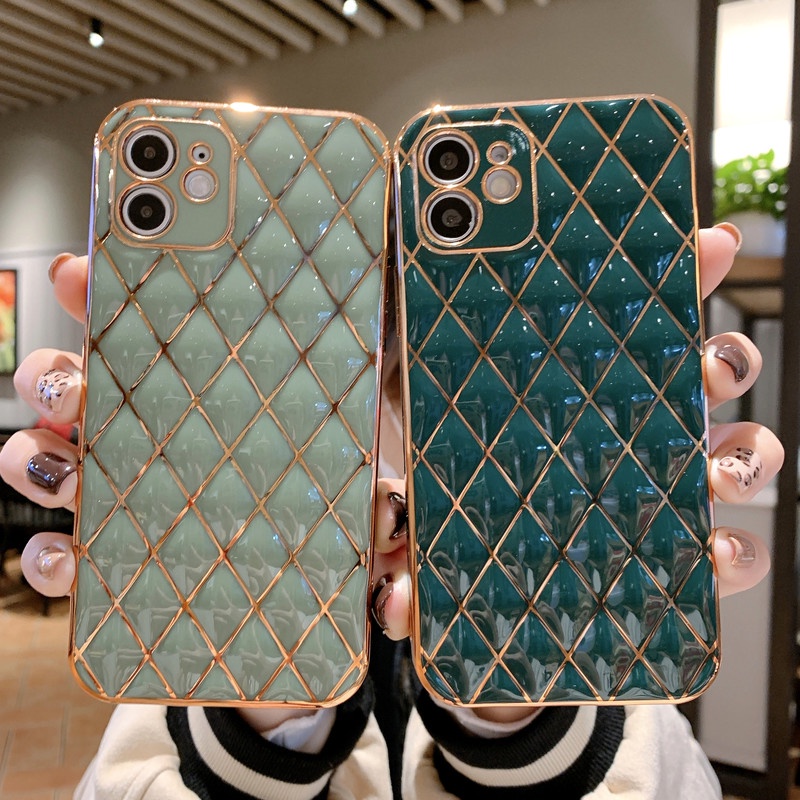 Soft Electroplated Rhombus shape Phone Case For iPhone 11 12 13 Pro Max X XR XS MAX 7 8 Plus Shockproof Bumper Back Cover