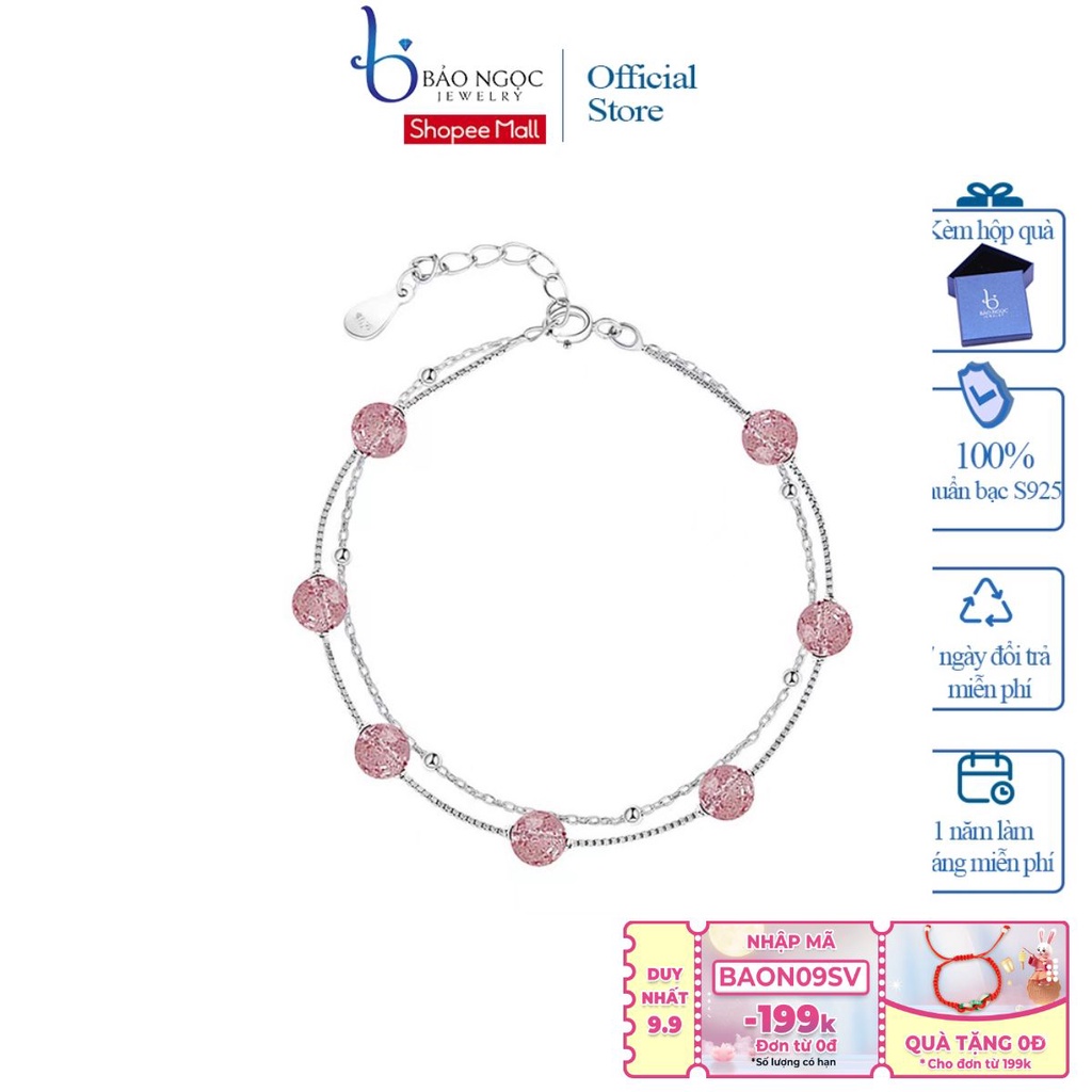 Lắc Tay Bạc Nữ S925 Đá Dâu Tây LTT10 Bảo Ngọc Jewelry