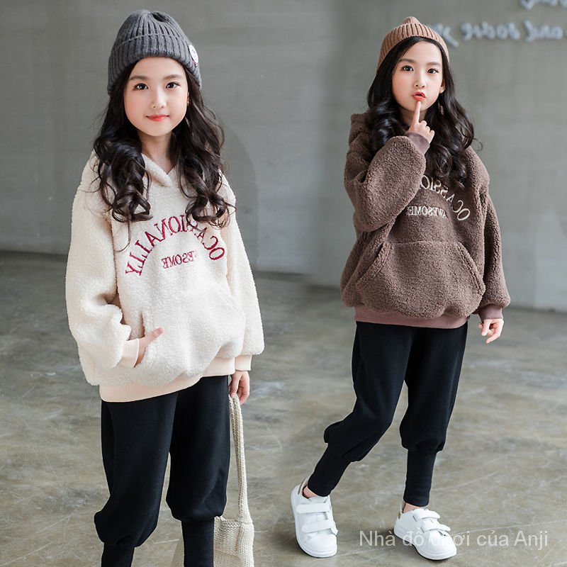 COD Kid's FashionGirl | 5-14 years old Tops Girls Winter New Velvet Sweater Children Coat Faux Sheepskin Korean Thick