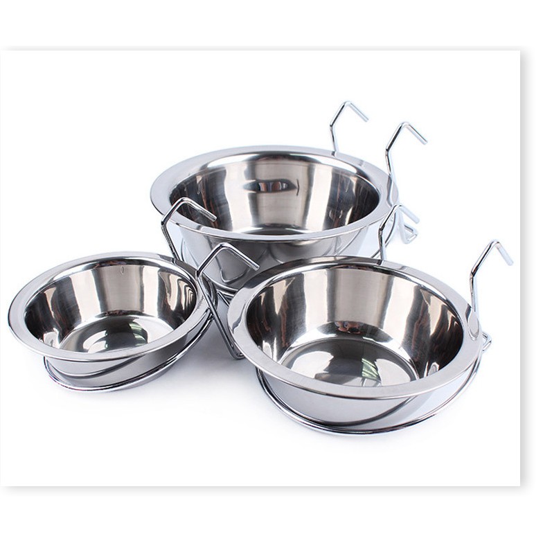 Hanpet- Bát ăn cho chó mèo - Bát inox treo chuồng có giá đỡ ( 3 size NHỎ, TRUNG, LỚN) chén ăn uống cho chó mèo