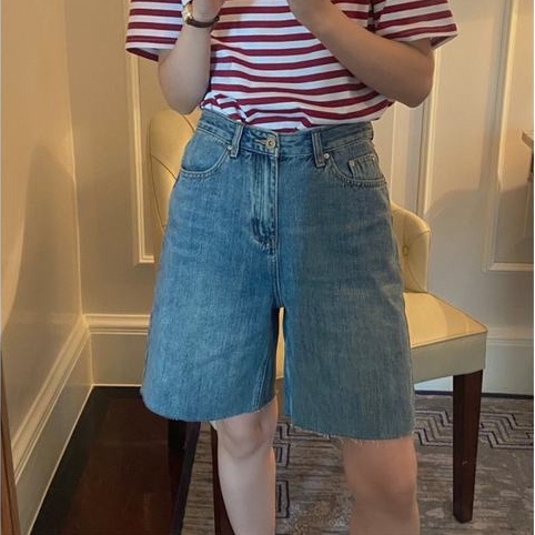 Quần Short Denim Lưng Cao Ống Rộng Cỡ Lớn Thời Trang Hàn Quốc Cá Tính Cho Nữ