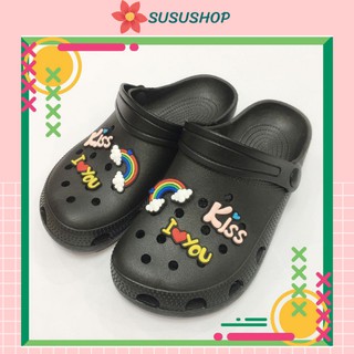 Dép Sục Dáng Cross Màu Đen Nam Nữ Sục SIÊU MỀM Tặng kèm 12 STICKER Siêu Rẻ Full Size