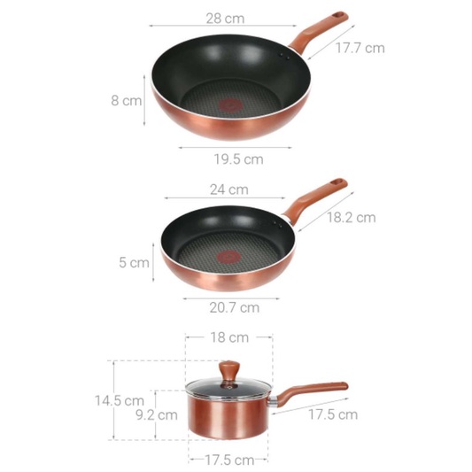 Bộ Nồi Chảo Tefal Cook&Shine Quánh 18cm, Chảo chiên 24cm, Chảo xào 28cm
