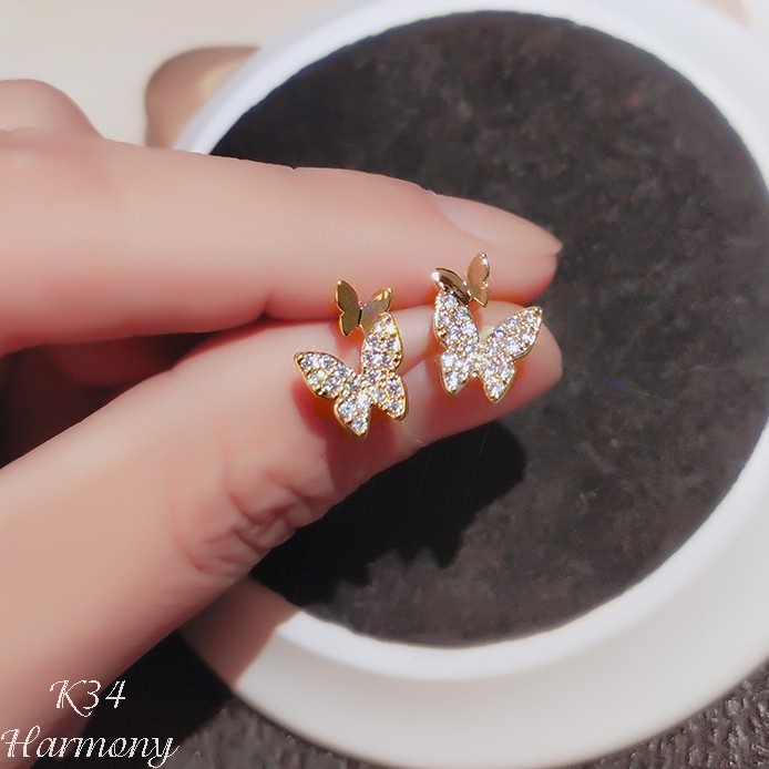 Khuyên tai nữ bạc hồ điệp hình bướm đính đá nhỏ nhắn, đáng yêu, điệu đà | HARMONY ACCESSORIES K34