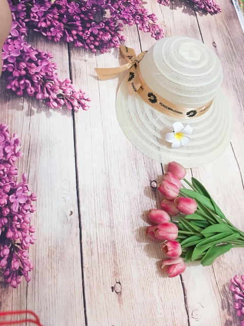 Mũ cói gấp gọn nửa đầu nơ hoa cúc