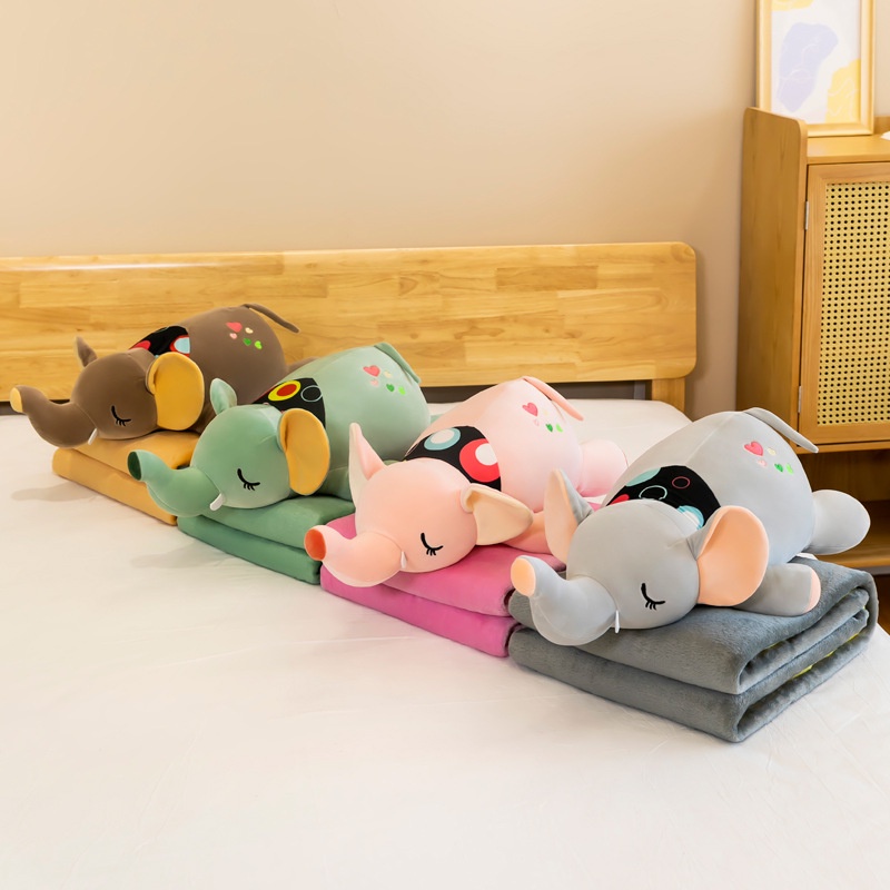 Bộ chăn gối cho bé đi học, làm việc văn phồng hình voi 2in1