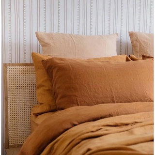 Bộ ga gối linen tưng premium màu vàng Amber