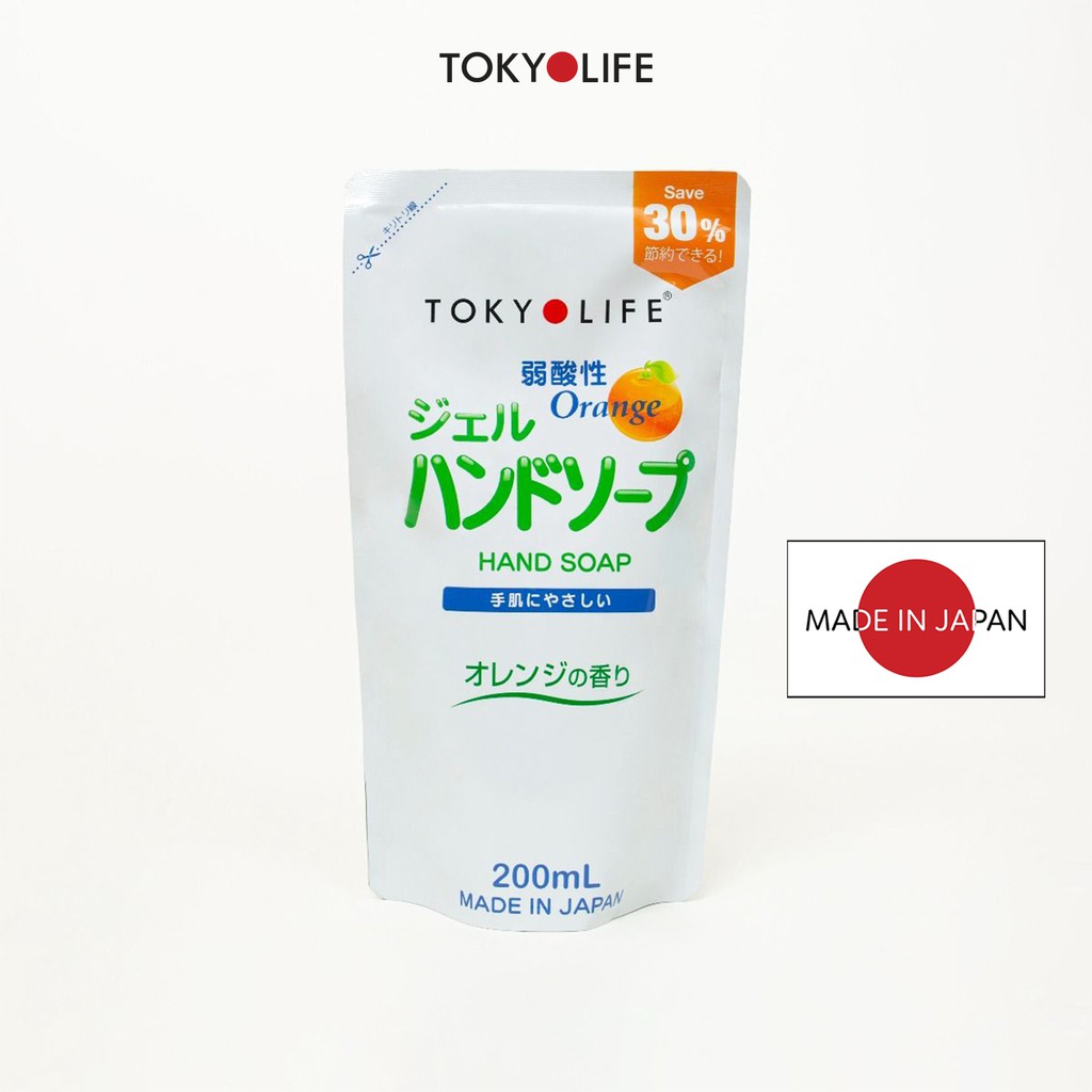 Nước rửa tay lành tính TOKYOLIFE dạng gel hương cam- Túi 200ml 4571113801717-1123