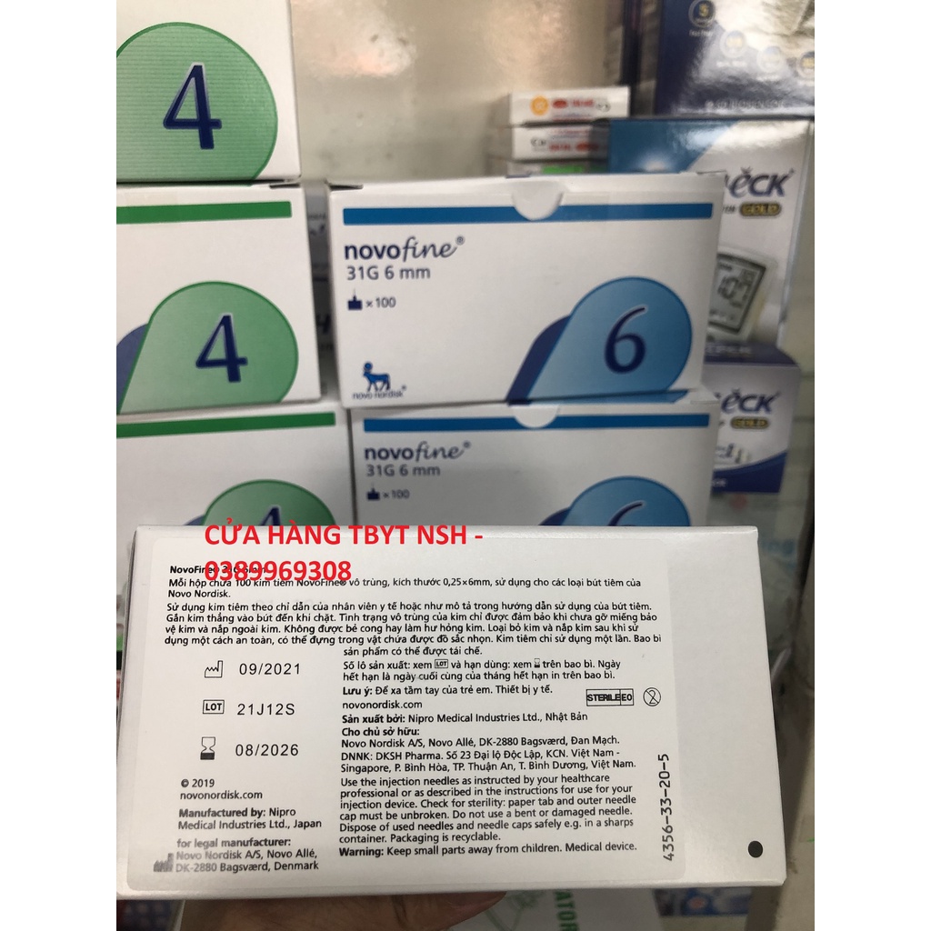Combo 50 Đầu kim tiêm kim chích tiểu đường Novofine 31G 6mm vô trùng sử dụng cho kim tiêm tiểu đường của  Novo Nordisk