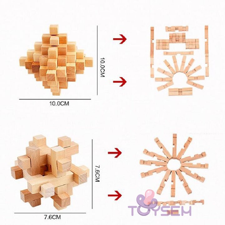 1 Cái Đồ chơi trẻ em giải đố đồ gỗ khóa luban phát triển trí tuệ Toysem - Quà tặng sinh nhật cho bé