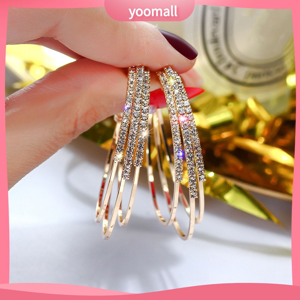 Đôi Khuyên Tai Vòng Tròn Ba Lớp Đính Đá Thời Trang Cho Nữ