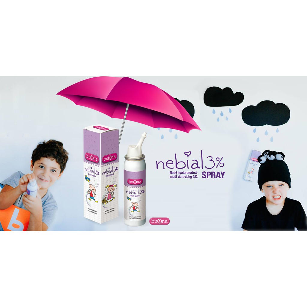 Xịt mũi Nebial 3% Spray - Lọ 100ml, Hiệu quả nhanh cho sổ mũi, nghẹt mũi trong các bệnh lý hô hấp. Made in Italy