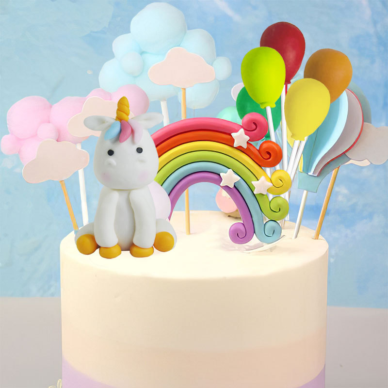 Bộ Phụ Kiện Cắm Trang Trí Bánh Kem Sinh Nhật Hình Kỳ Lân/Cầu Vồng/Kỳ Lân Dễ Thương