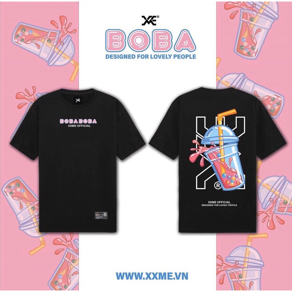 Áo thun TRÀ SỮA BOBA BOBA tay lỡ unisex from rộng nam nữ thời trang 1Kenz