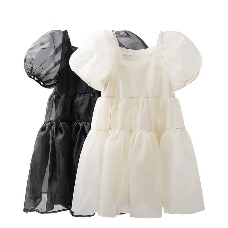 Váy babydoll voan tơ tay bồng Hàn Quốc - Đầm Babydoll voan tơ bồng bềnh 2 lớp siêu xinh