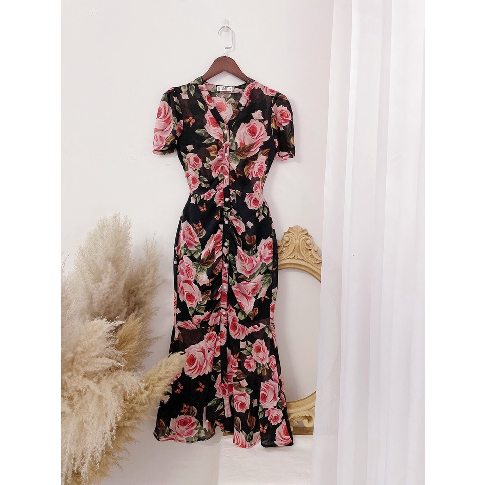 Đầm C.A.T.I Họa Tiết Hoa Hồng - Hàng xuất dư 100%