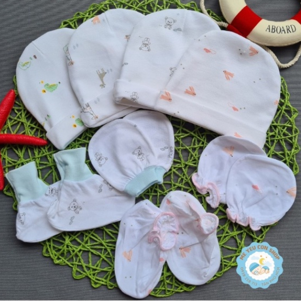 SET NÓN +BAO TAY BAO CHÂN SƠ SINH - HIỆU CÚN CON (katydang)