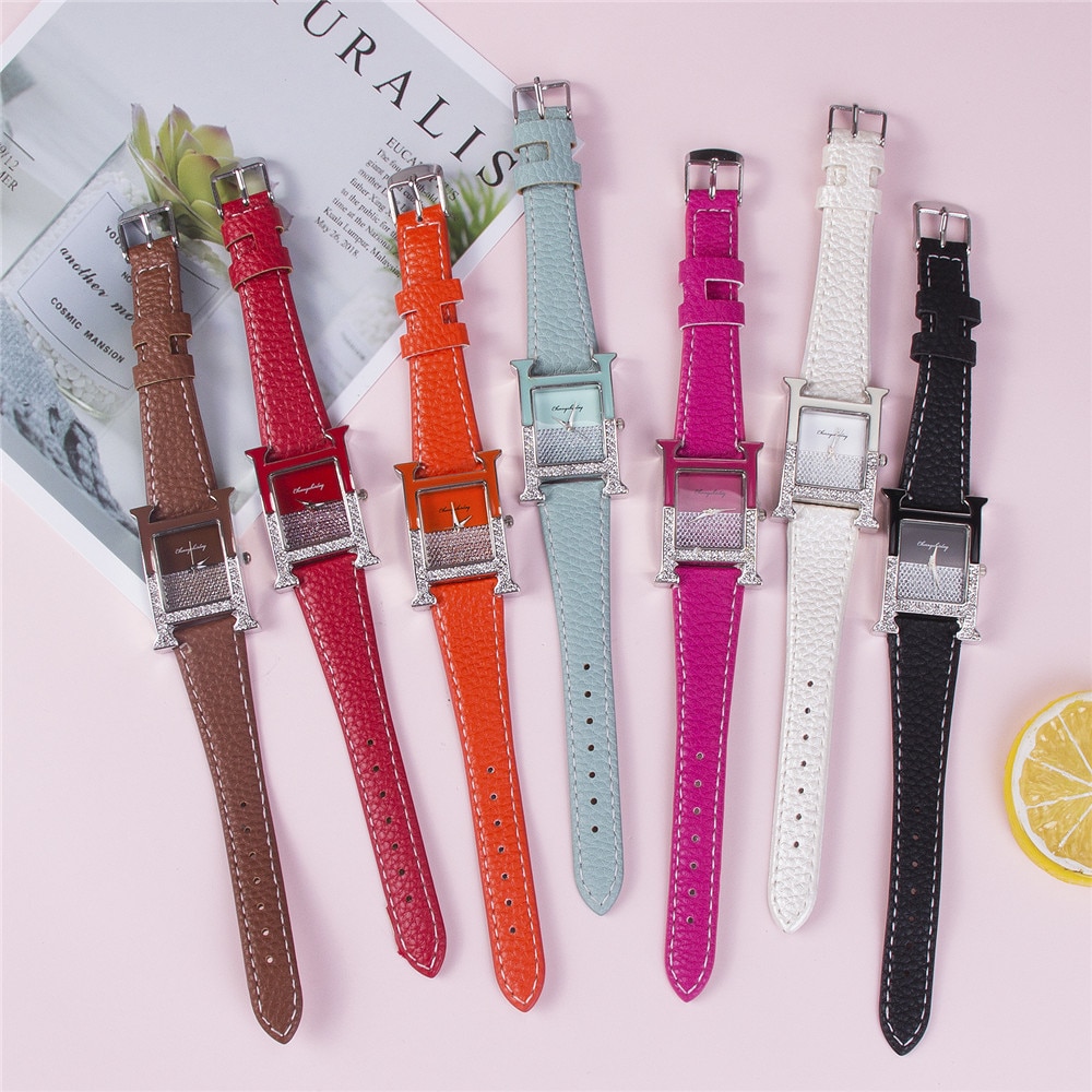 Đồng hồ thời trang mặt hình chữ nhật đính đá nhân tạo long lanh cho nữ