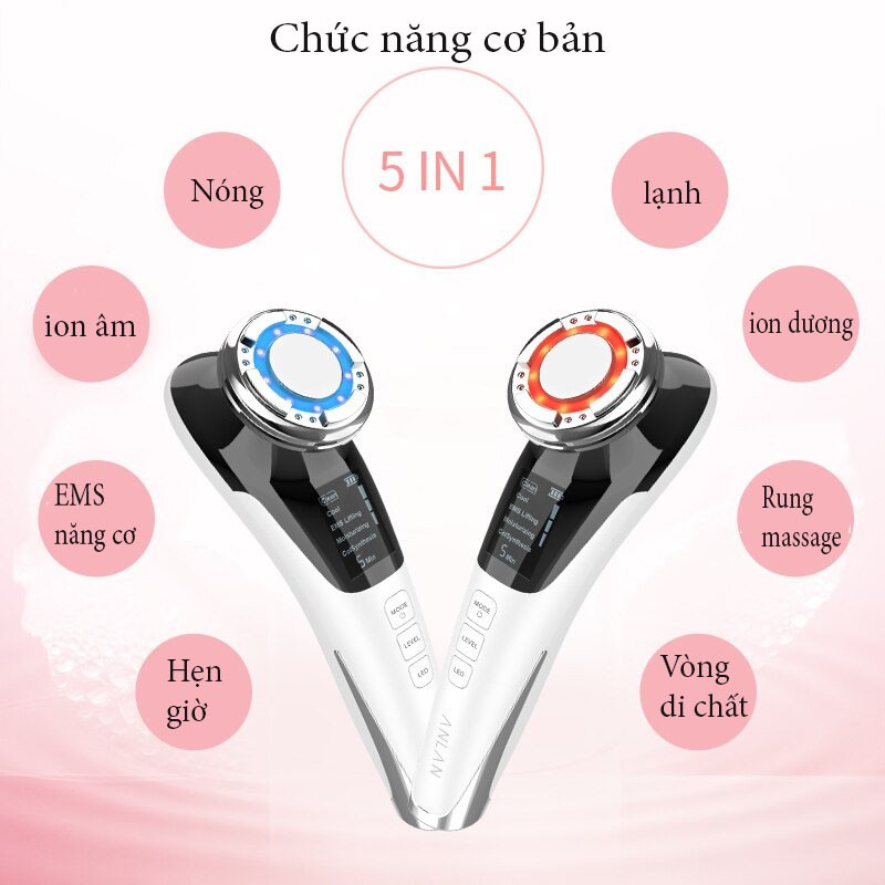 Máy chăm sóc và trẻ hóa da công nghệ massage  nóng lạnh, ems, ion - + ,  di chất  DM-818