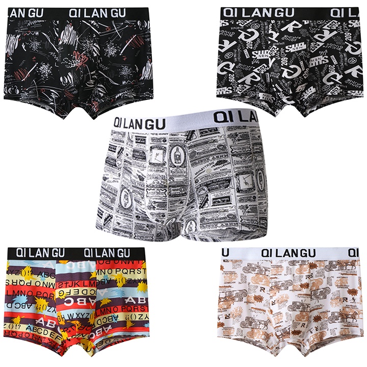 Quần Boxer Đùi Nam Vải Băng Lụa Kháng Khuẩn Cao Cấp, Quần Sịp Lót Boxer Nam Họa Tiết Độc Đáo Co Giãn 4 Chiều