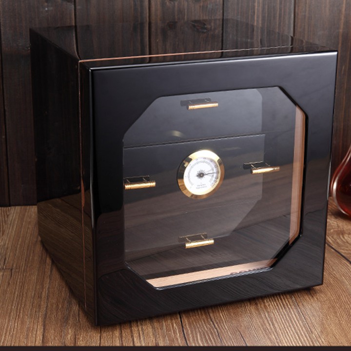 Tủ xì gà mini bảo quản xì gà cao cấp 3 ngăn sang trọng - Hộp đựng xì gà màu đen bằng gỗ tuyết tùng