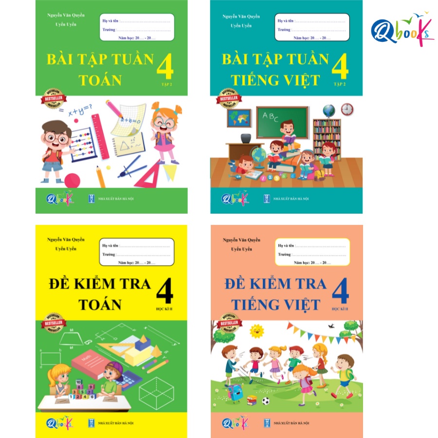 Sách - Combo Bài Tập Tuần và Đề Kiểm Tra Toán và Tiếng Việt Lớp 4 - Học Kì 2 (4 quyển) STK