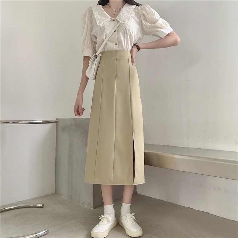 Chân váy chữ A lưng cao phong cách Hàn Quốc dễ phối đồ dành cho nữ