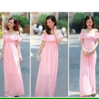 Đầm maxi bẹt vai nhúng