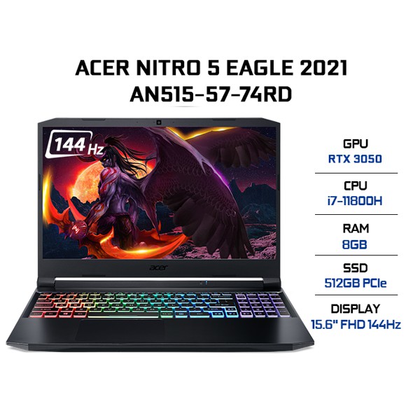 Laptop Acer Nitro 5 AN515-57-74RD i7-11800H | 8GB | 512GB | VGA RTX 3050 4GB | 15.6' FHD 144Hz | Win 10