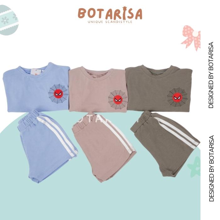 Bộ thun cộc tay bé trai, bé gái BOTARISA set đồ thêu hình chất cotton mềm mại thoáng mát cho trẻ từ 10 đến 24kg b0022