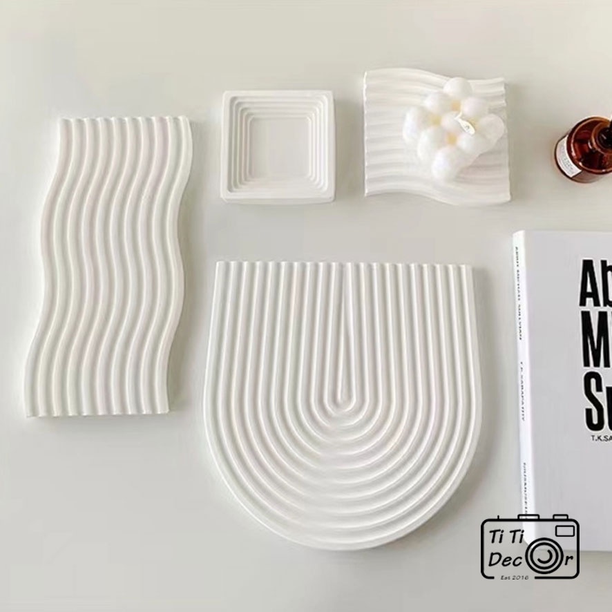 Khay Thạch Cao Bắc Âu - khay gốm trắng TiTi Decor Dùng Làm Phụ Kiện Trang Trí Phòng Khách, Để Bàn Phòng Ngủ