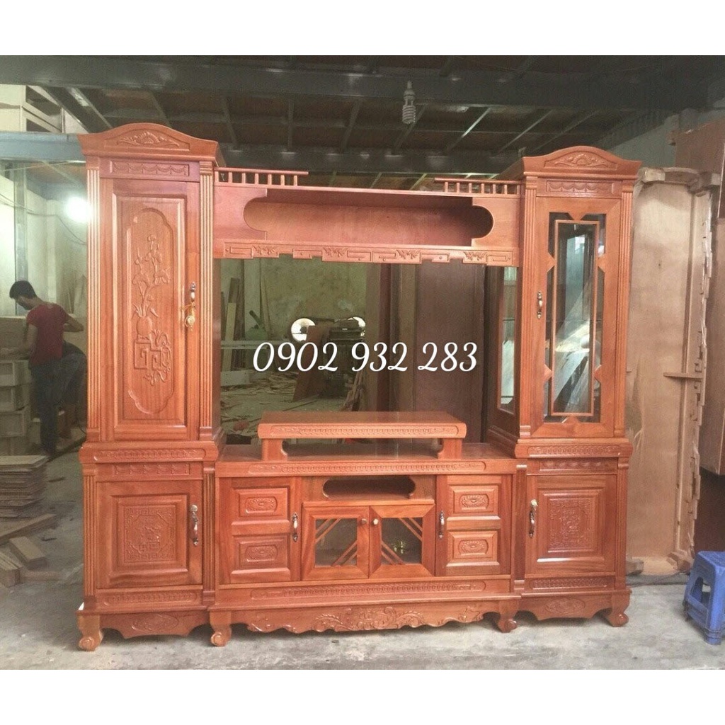 Tủ tivi 2 tầng gỗ xoan có bàn thờ 2m40