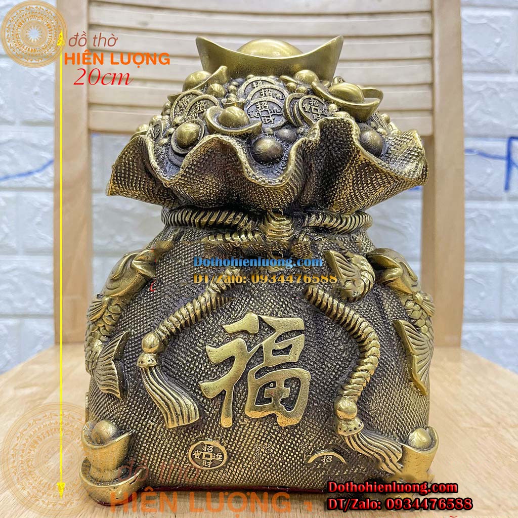Túi Tiền Tài Lộc Đôi Cá Chép Tài Lộc Bằng Đồng Cao 20cm - Vật Phẩm Phong Thủy