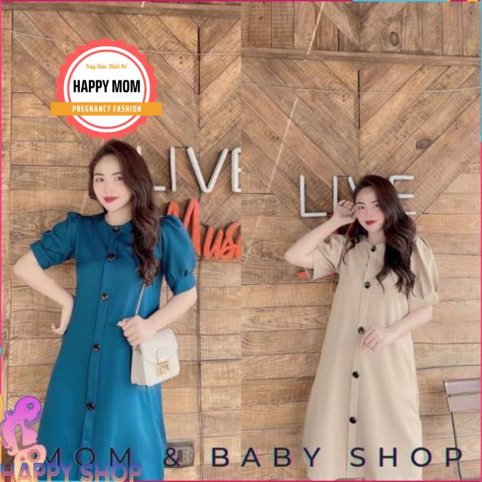 Váy Bầu Công Sở💖Thiết Kế Dáng Suông, Tay Bồng. Hai Màu Tươi Tắn Xanh/Kem