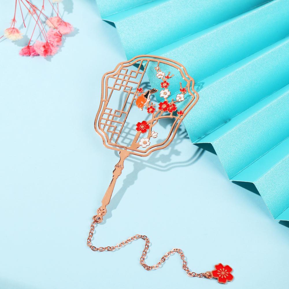 PISTA Thẻ Đánh Dấu Trang Sách Bằng Đồng Thau Họa Tiết Quạt Gấp Được Phong Cách Trung Hoa Cổ Điển