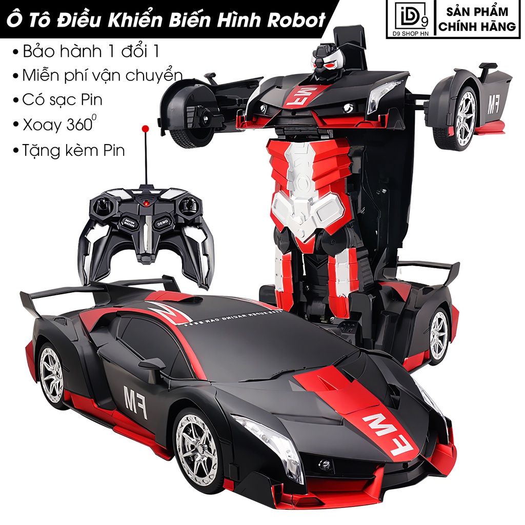 Xe điều khiển từ xa biến hình Robot có đèn và nhạc, Robot biến hình sạc Pin nhanh, Tặng đầy đủ phụ kiện