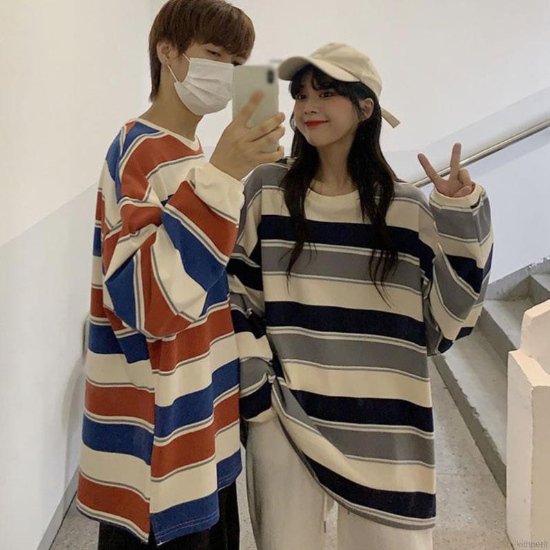 Áo Thun Tay Dài Unisex Áo Dài Tay Nam Nữ Sọc Kẻ Ngang Form Rộng Phong Cách Hàn Quốc Đẹp