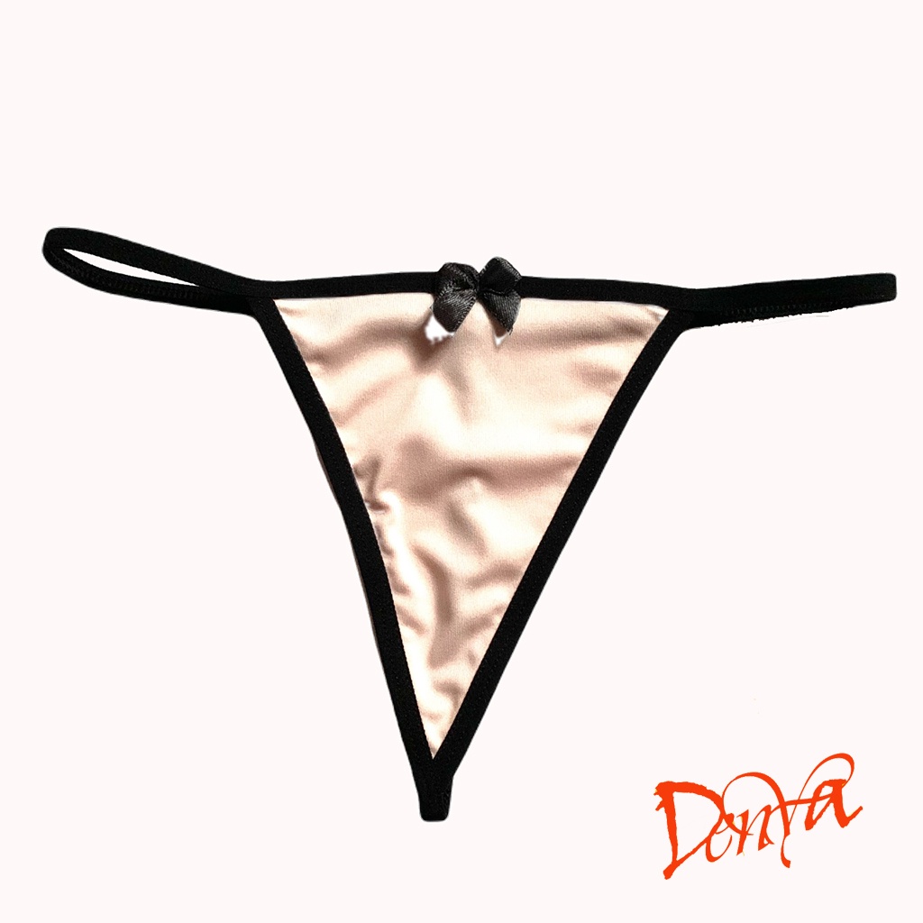 Quần lót nữ DenYa dạng lọt khe sexy chất liệu Cotton co dãn chạy viền đen đính nơ kiểu dáng lạ mắt QLLK5