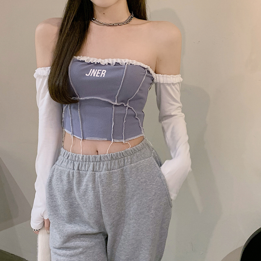 DUNEA Áo Thun Dài Tay Phối Ren Xinh Xắn Dành Cho Nữ