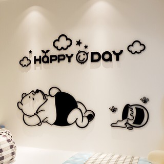 Tranh dán tường 3d pooh ngủ chất liệu mica dán nổi trang trí phòng ngủ cho bé
