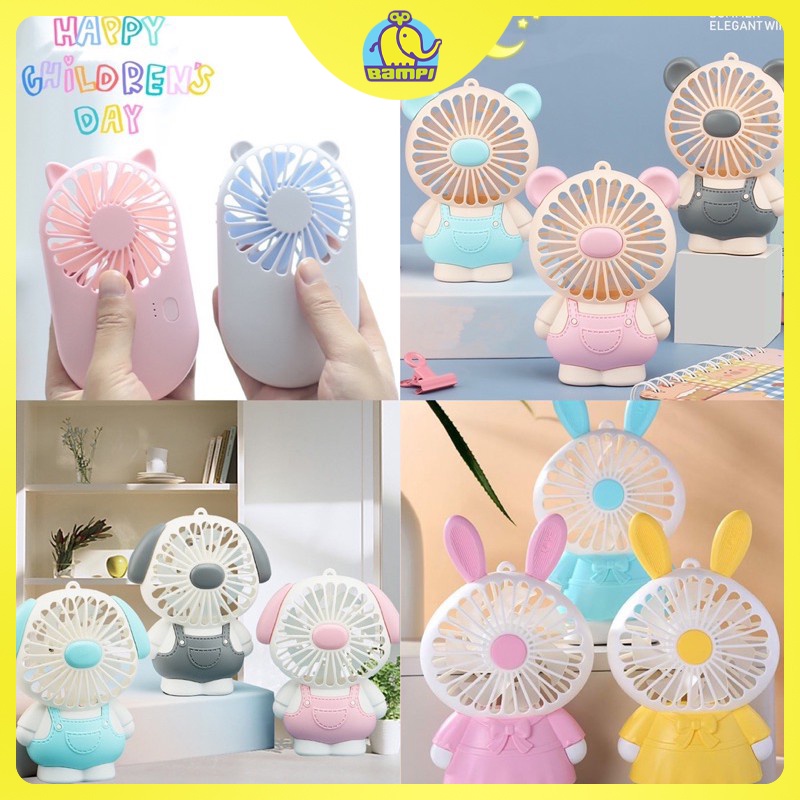 Quạt Cầm Tay Mini Sạc USB Dễ Thương Kitty Gấu Cún Thỏ Nhiều Hình Dễ thương cho người lớn và trẻ em