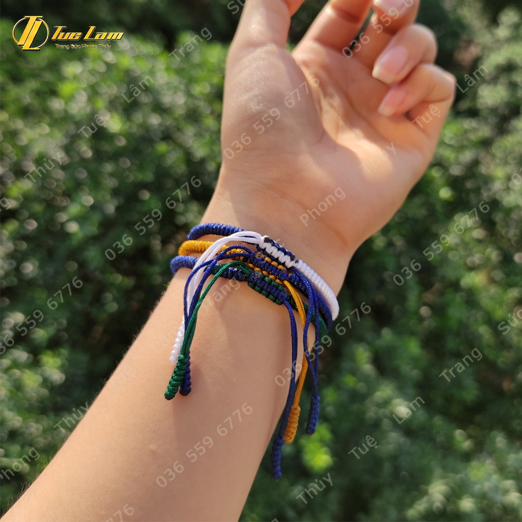 Vòng tay chỉ may mắn Set 3 vòng bện kiểu tibets tây tạng màu vàng xanh trắng -Tuệ Lâm